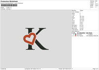 K Heart Embroidery File 6 sizes