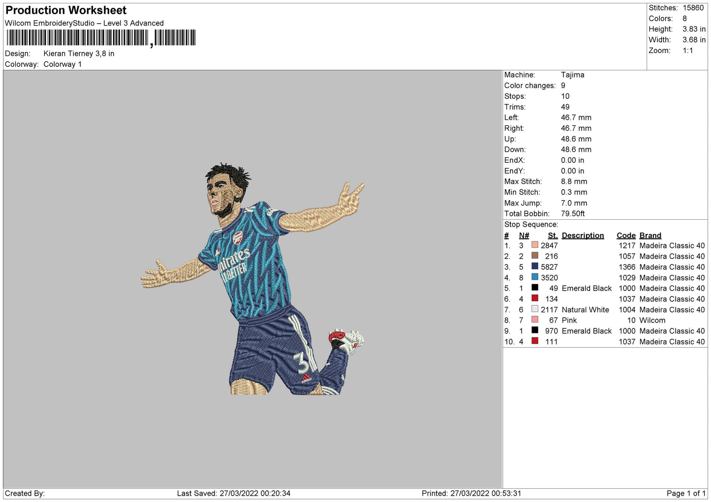 Kieran Tierney Embroidery File 4 size