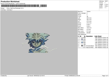 Killua Lightning Rectangle Embroidery File 4 size