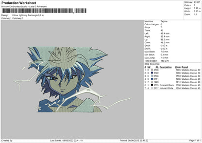 Killua Lightning Rectangle Embroidery File 4 size