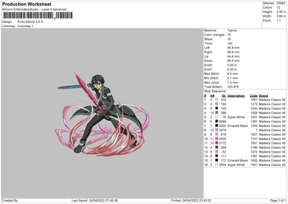 Kirito Sword Embroidery File 4 ize