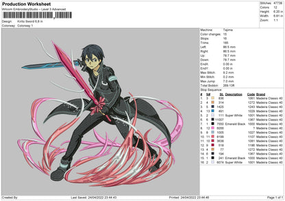 Kirito Sword Embroidery File 4 ize