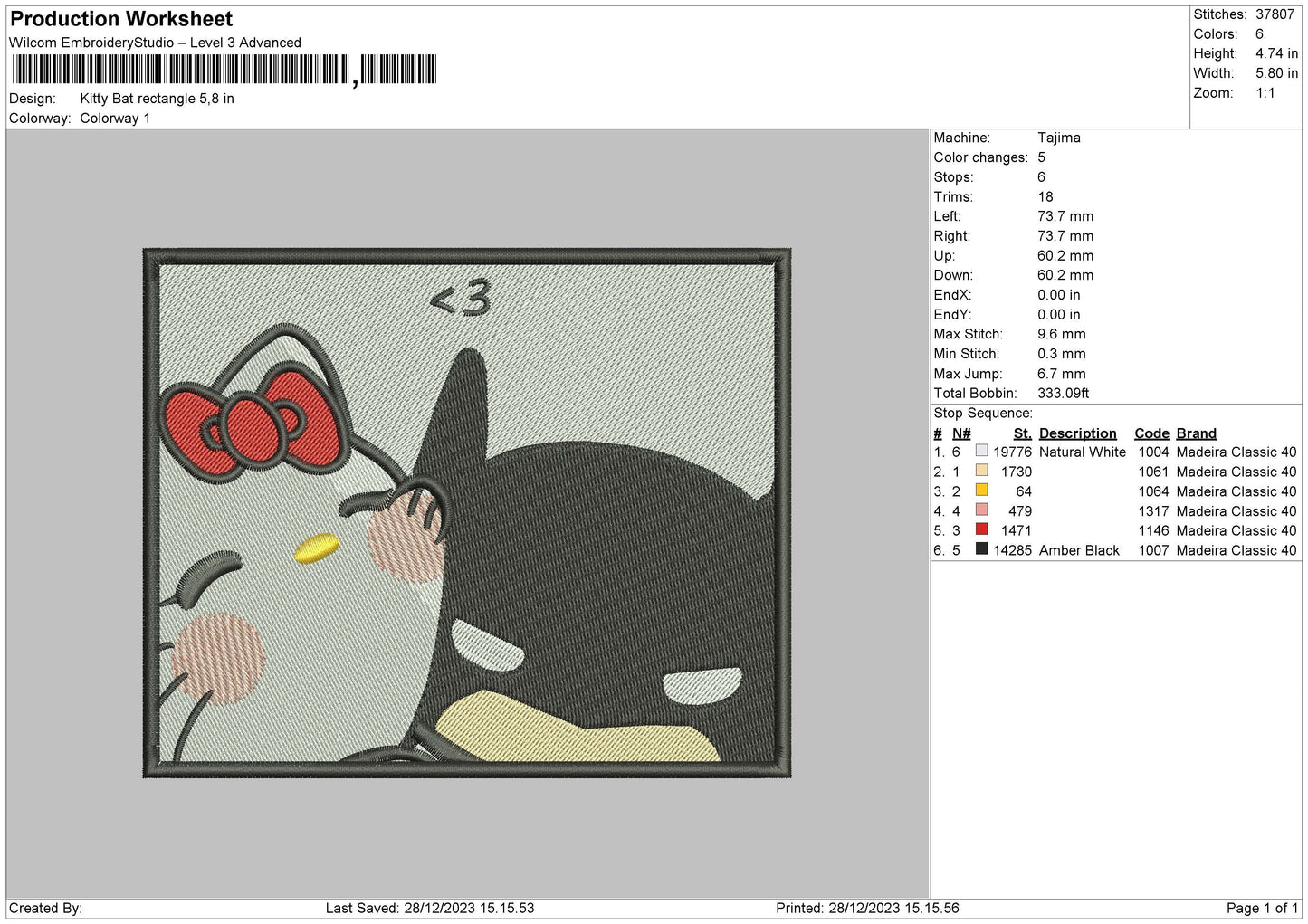 Kitty Bat Rectangle Embroidery File 6 sizes