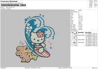 Kitty Surfing Embroidery File 6 sizes