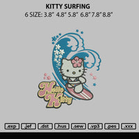 Kitty Surfing Embroidery File 6 sizes