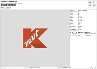 Kmart Embroidery File 6 sizes