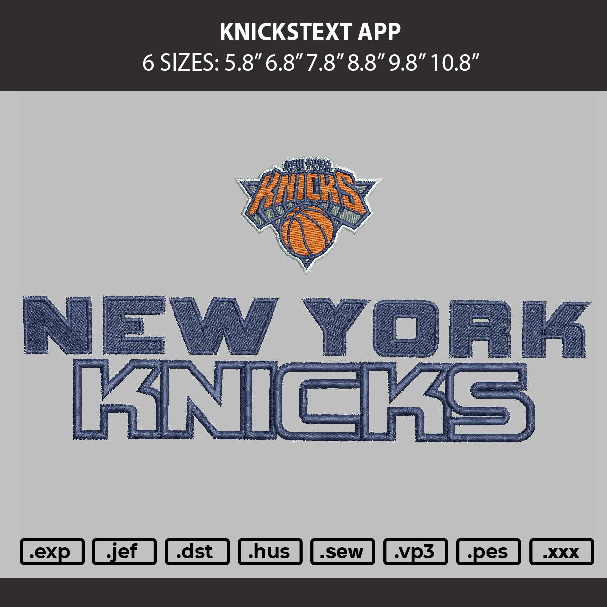 Knickstext App Embroidery Machine Design File 6 sizes