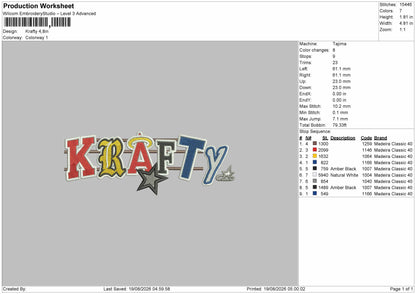 Krafty Text Embroidery Machine Design File 6 sizes