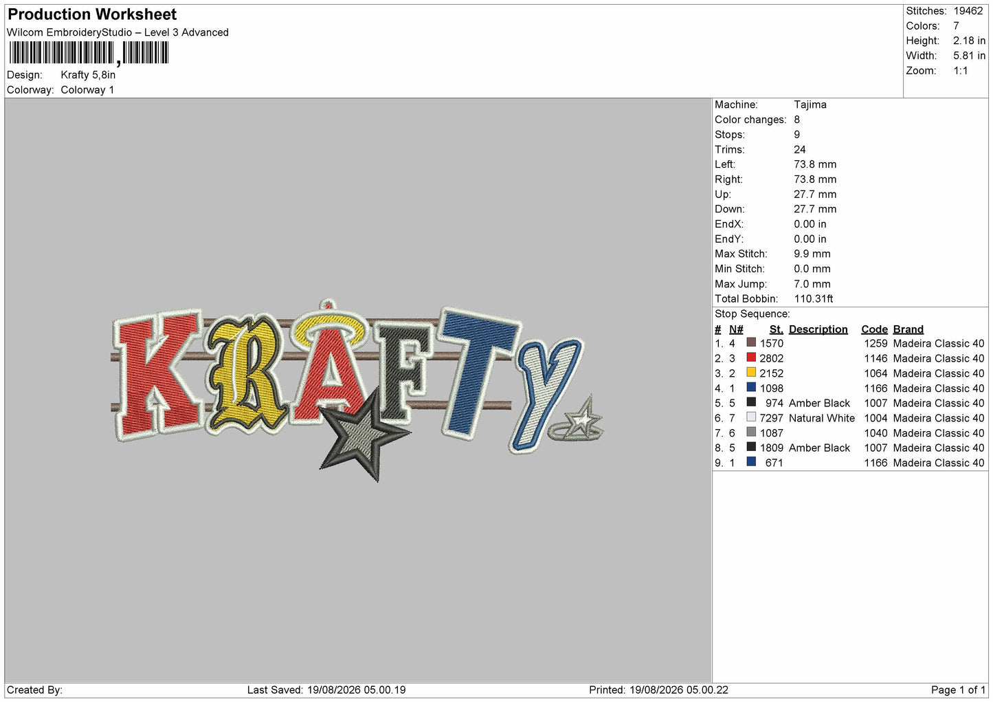 Krafty Text Embroidery Machine Design File 6 sizes