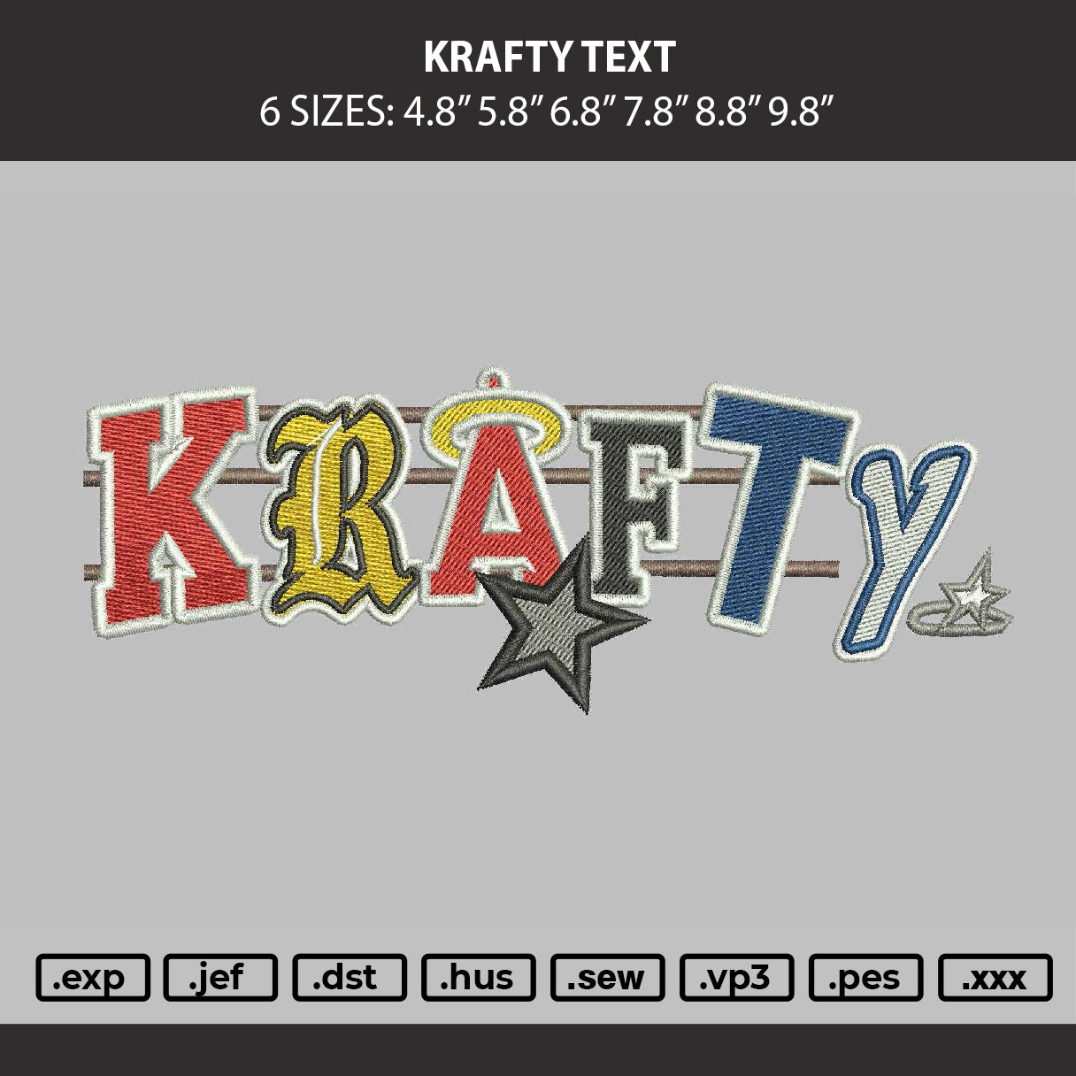 Krafty Text Embroidery Machine Design File 6 sizes