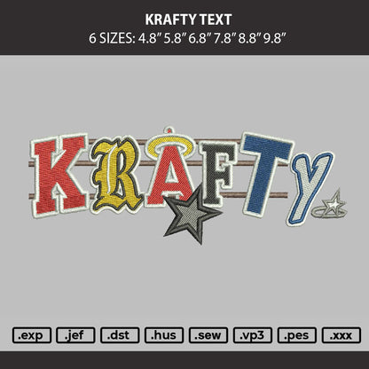 Krafty Text Embroidery Machine Design File 6 sizes