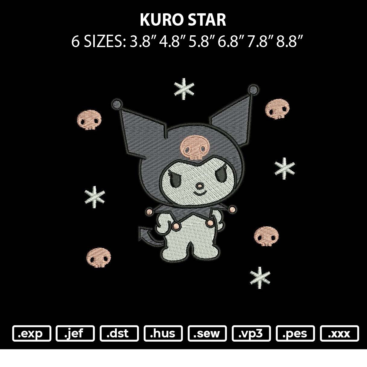 Kuro Star Embroidery File 6 sizes