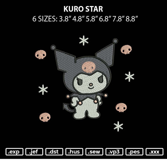 Kuro Star Embroidery File 6 sizes