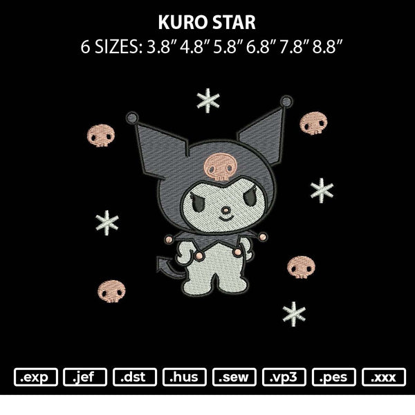 Kuro Star Embroidery File 6 sizes