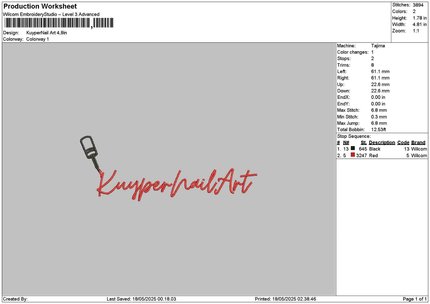 Kuypertext Embroidery File 6 sizes