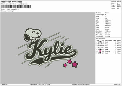 Kylie Text Embroidery Machine Design File 6 sizes
