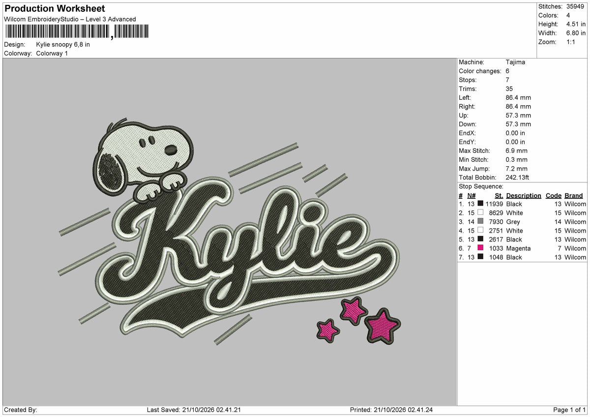 Kylie Text Embroidery Machine Design File 6 sizes