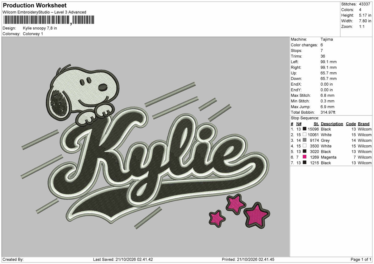 Kylie Text Embroidery Machine Design File 6 sizes