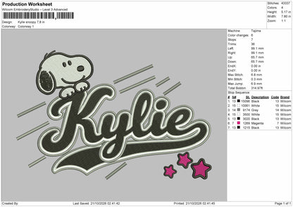 Kylie Text Embroidery Machine Design File 6 sizes