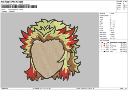 Kyujuro Rengoku Embroidery File 4 size