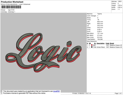 Logic Text Embroidery File 5 size