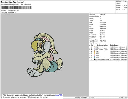 Lola Bunny Embroidery File 4 size