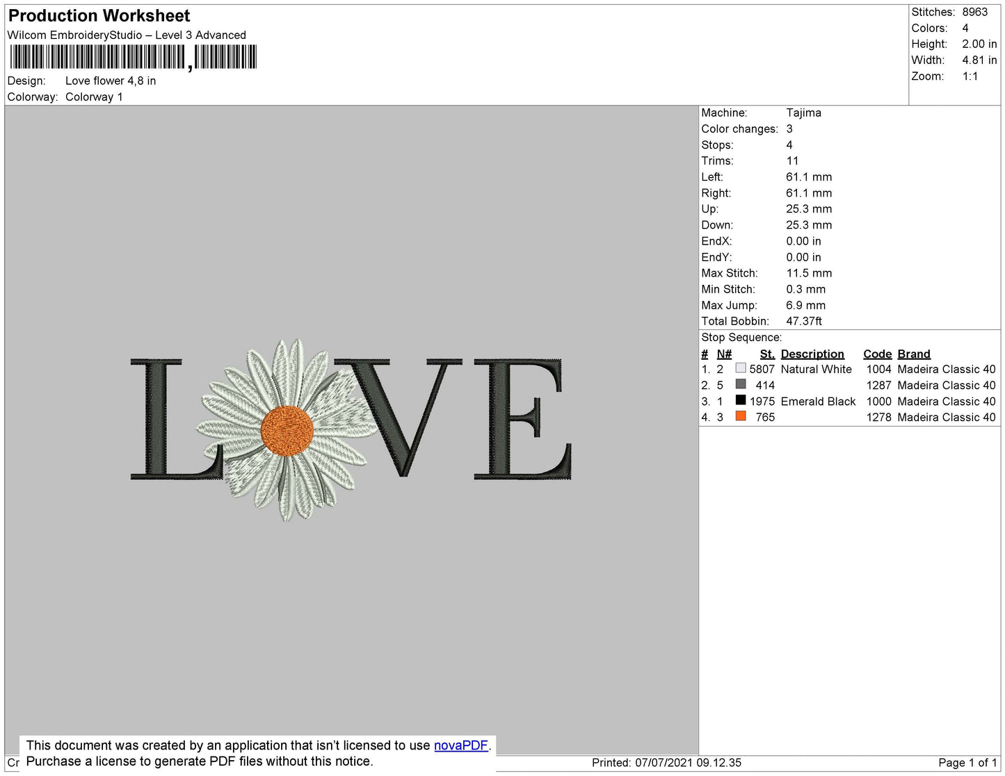 Love Flower Embroidery File 4 size