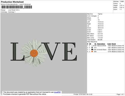 Love Flower Embroidery File 4 size