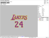 Lakers 24 Embroidery File 4 size