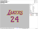 Lakers 24 Embroidery File 4 size