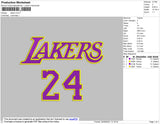 Lakers 24 Embroidery File 4 size
