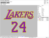 Lakers 24 Embroidery File 4 size