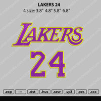Lakers 24 Embroidery File 4 size