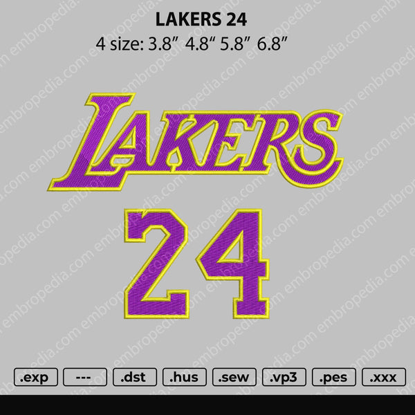 Lakers 24 Embroidery File 4 size