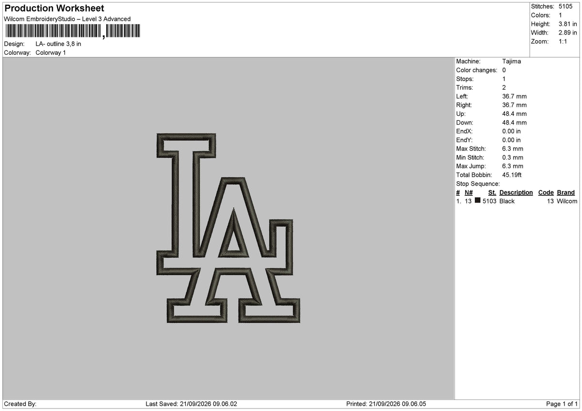 LA - Outline logo Embroidery Machine Design Files