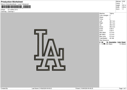 LA - Outline logo Embroidery Machine Design Files