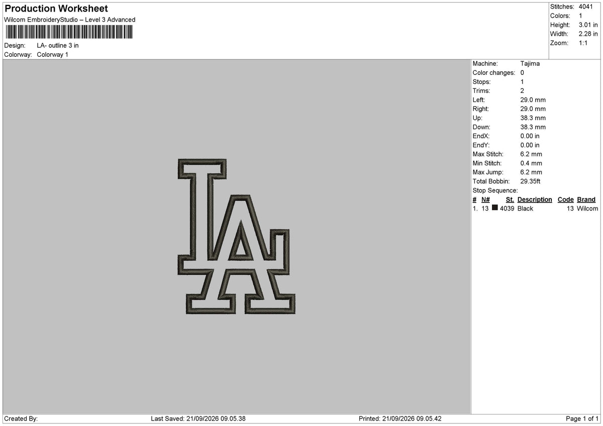 LA - Outline logo Embroidery Machine Design Files
