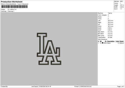 LA - Outline logo Embroidery Machine Design Files