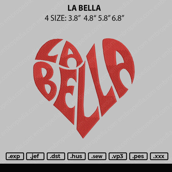 La Bella Embroidery File 4 size