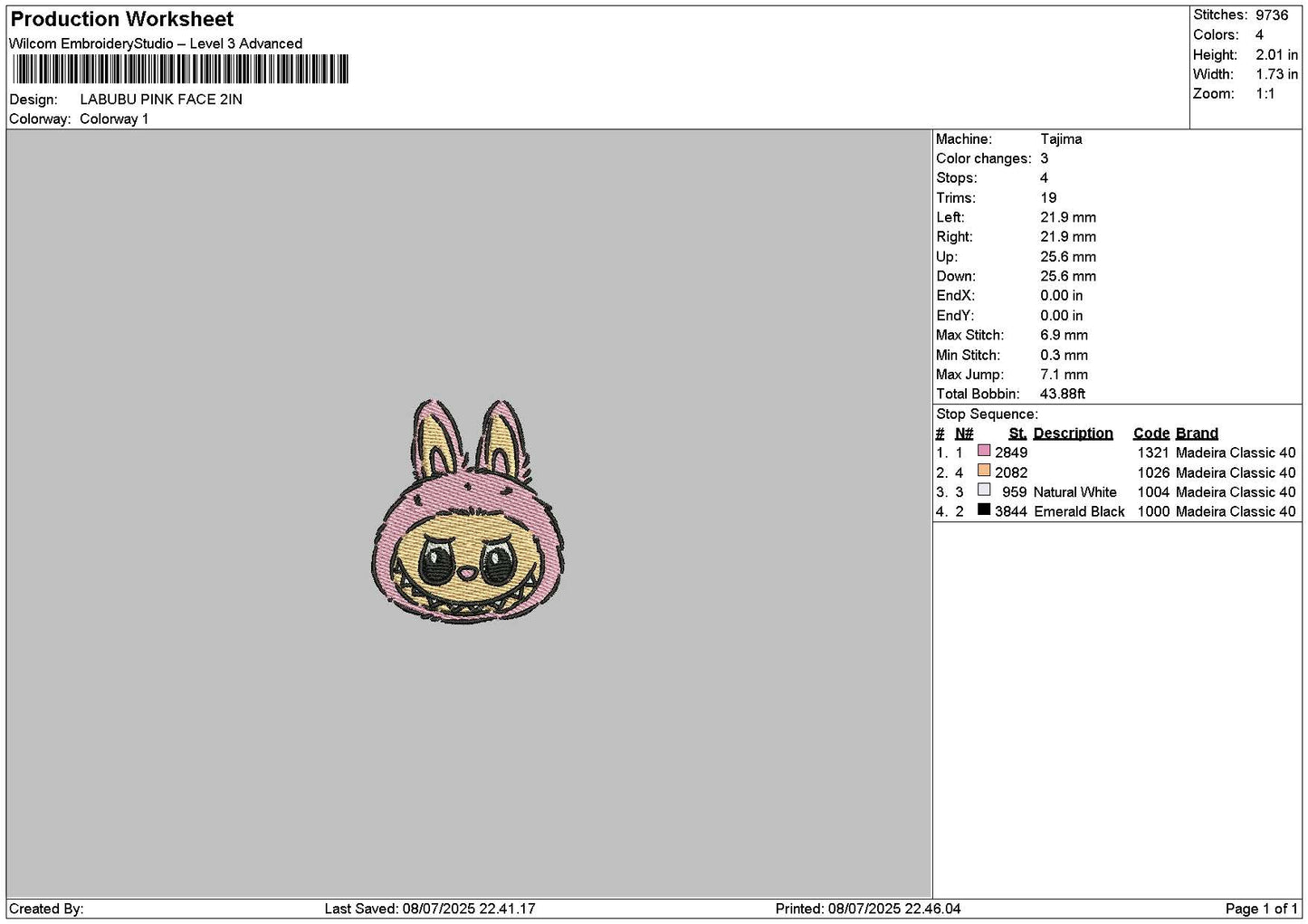 Labupink Face Embroidery File 6 sizes