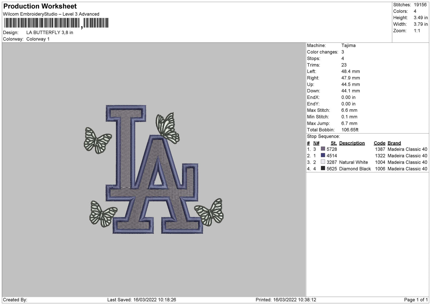 LA Butterfly Embroidery File 4 size