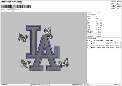 LA Butterfly Embroidery File 4 size