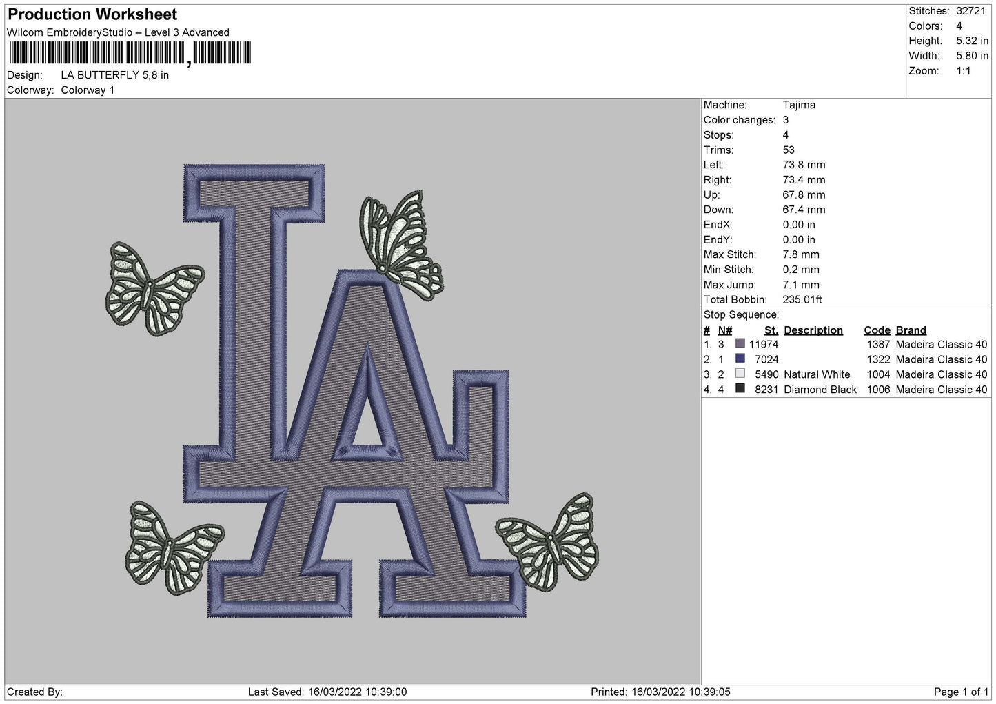 LA Butterfly Embroidery File 4 size