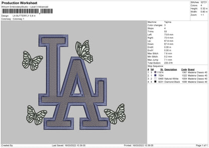 LA Butterfly Embroidery File 4 size