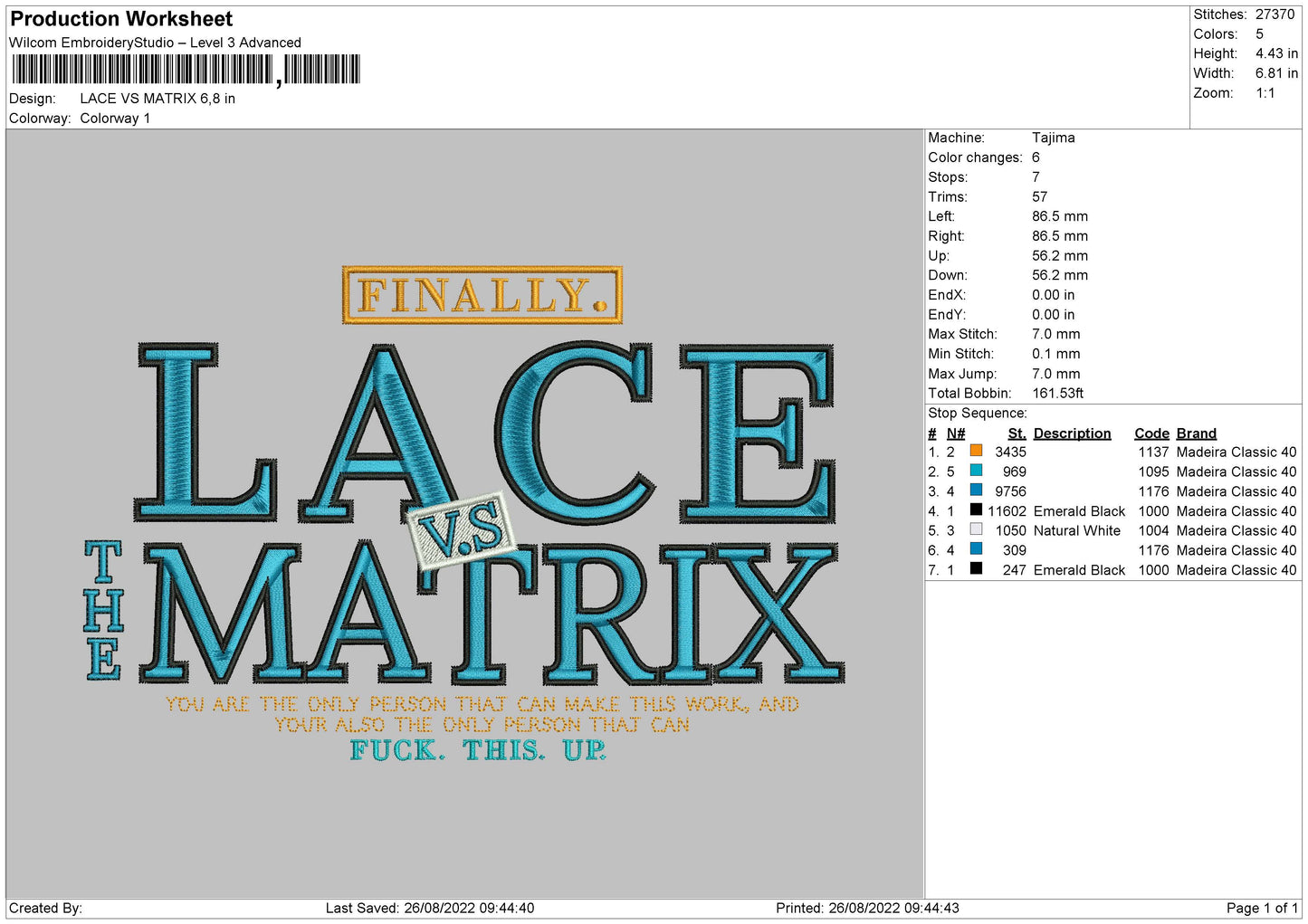 Lace Vs Matrix Embroidery File 5 sizes