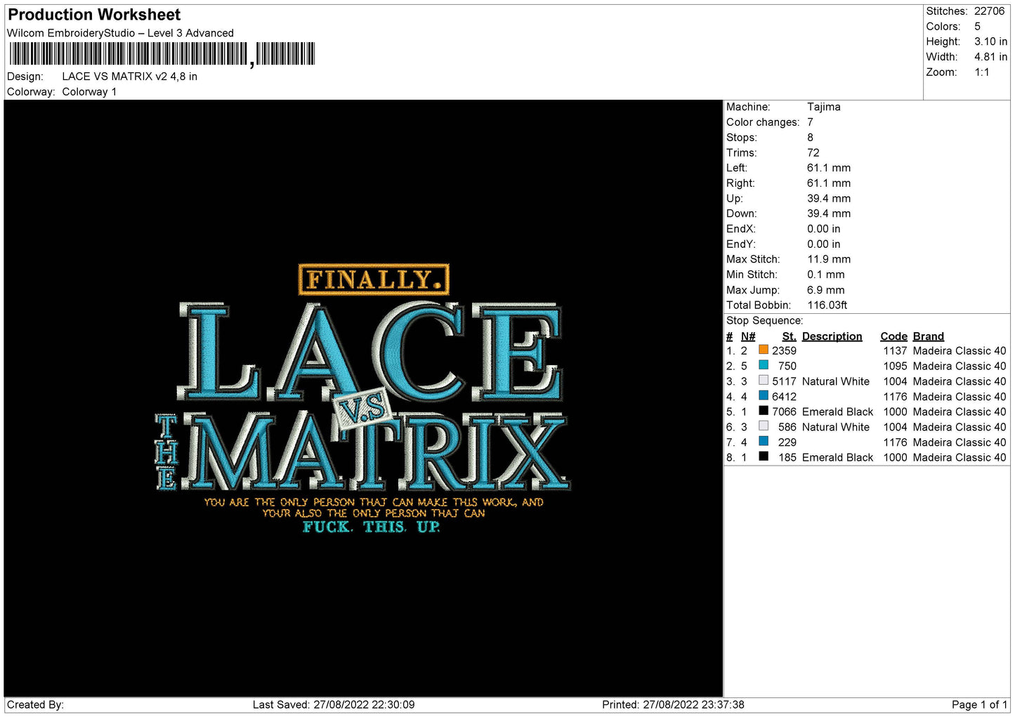 Lace Vs Matrix V2 Embroidery File 5 sizes