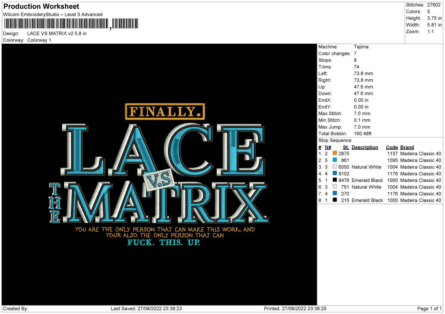 Lace Vs Matrix V2 Embroidery File 5 sizes