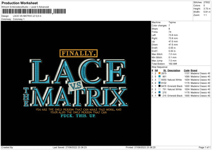 Lace Vs Matrix V2 Embroidery File 5 sizes