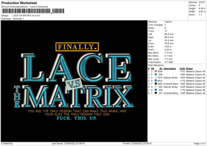 Lace Vs Matrix V2 Embroidery File 5 sizes