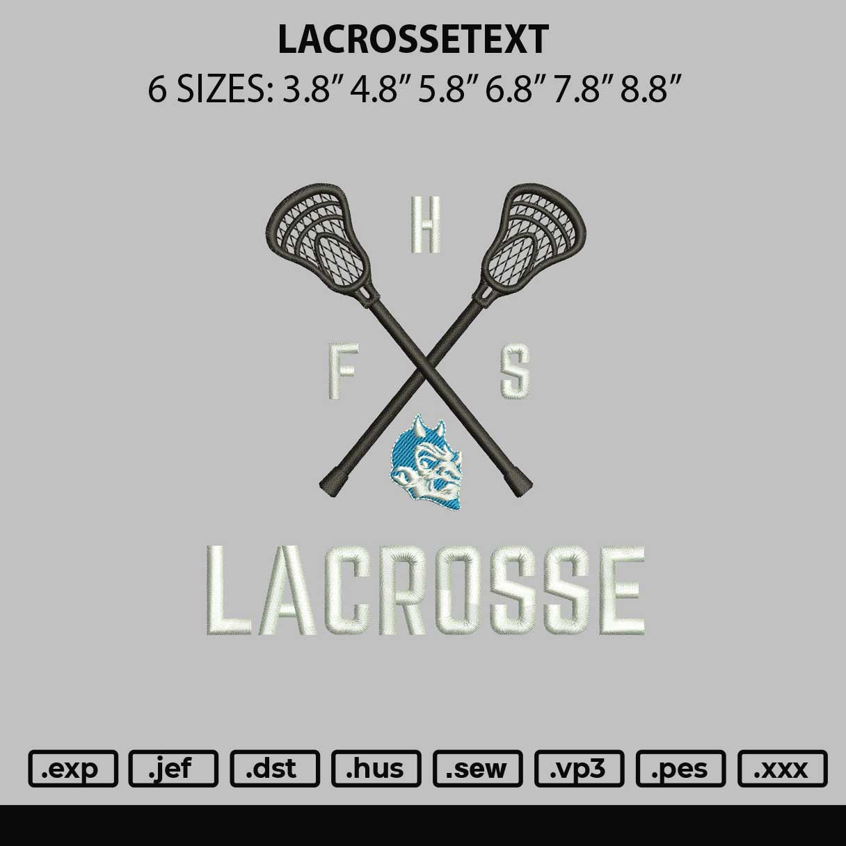 Lacrossetext Embroidery File 6 sizes